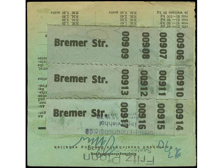 Stadt-Güter-Verkehr Berlin: 1944, 10 M. olivgrau und senkrechtes Paar 10 Pfg. orange sowie Versicherungsmarke 15 Pfg. mit rot
