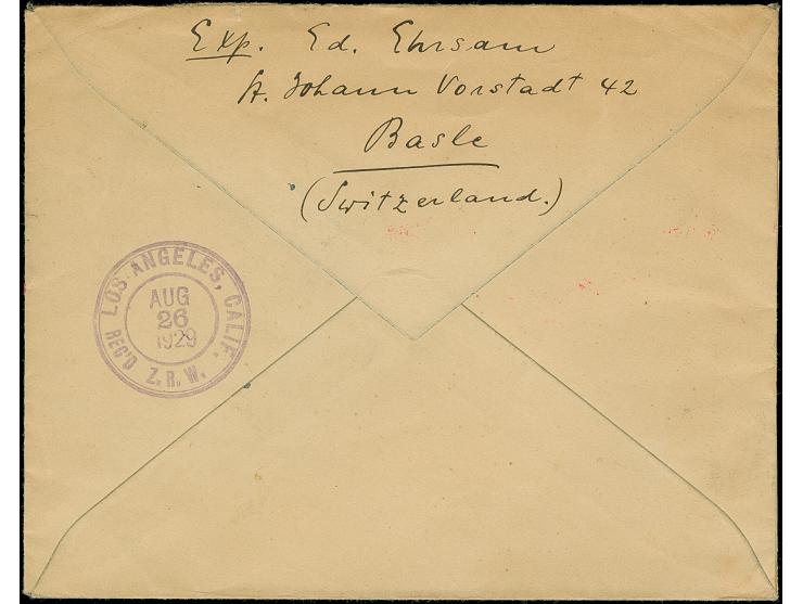 1929, 4 RM Zeppelin mit markantem Plattenfehler "Punkt zwischen R und K in Reichsmark", mit Normalmarke in MeF auf geflogenem