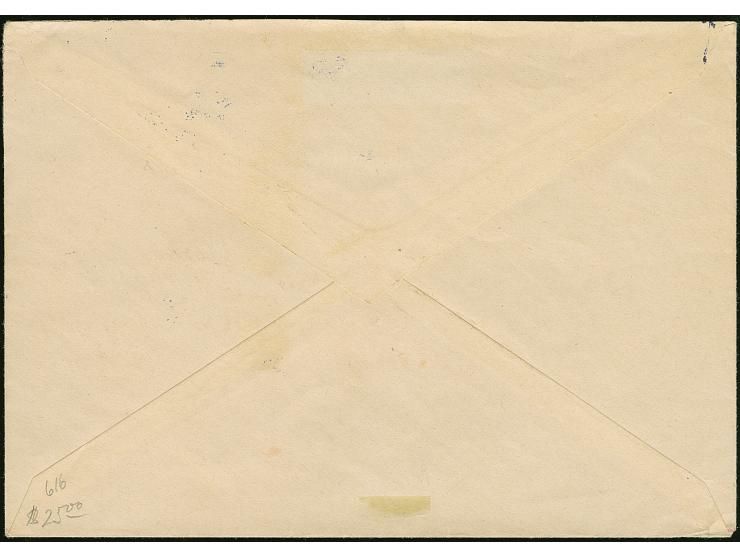 1941, “PLESKAU” schräger Handstempelaufdruck von links unten nach rechts oben in dunkelrosarot, 10 Kopeken mit violettem Stem