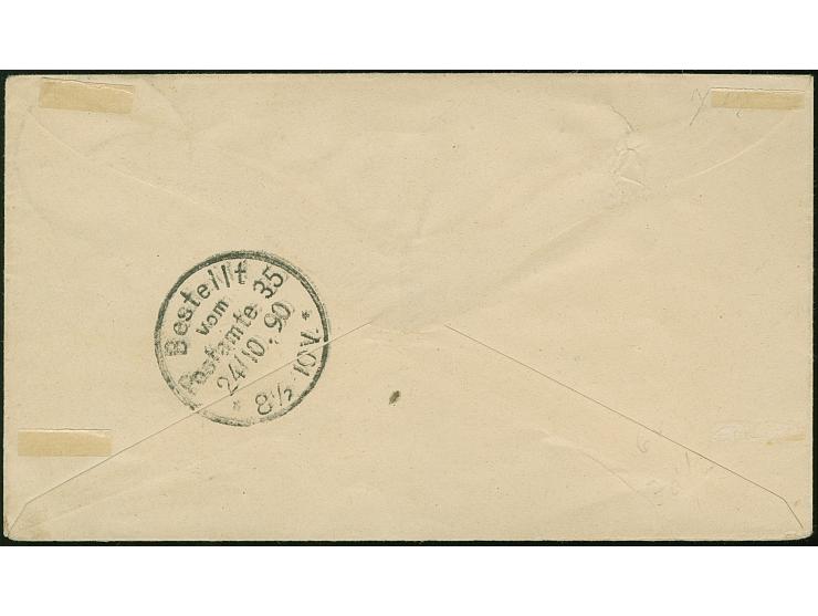 20 Pfg. mit sauber aufgesetztem "ZANZIBAR 4/10 90", auf Briefkuvert an die 'Expedition der Moden Welt', nach Berlin, mit Ausg