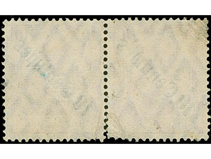 “SMYRNA DEUTSCHE POST ** 6.OKT.1910” sogen. Rosinenstempel klar und fast kpl. auf waagerechtem Paar Ausgabe 1908 10 C. auf 10