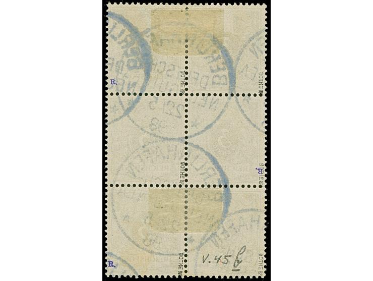 1890, Krone/Adler 3 Pfg. mittelbraun im senkrechten 6er-Block mit sehr klaren Stempelabschlägen “BERLINHAFEN DNG 22.5.98”, in