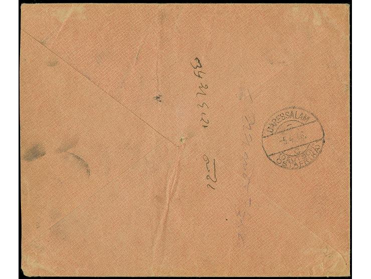 1916, Privat-Ganzsachenumschlag Morogoro mit violettem Dienstsiegel und violettem L2 “Frankiert mit 7½ H”, gebraucht mit Bahn