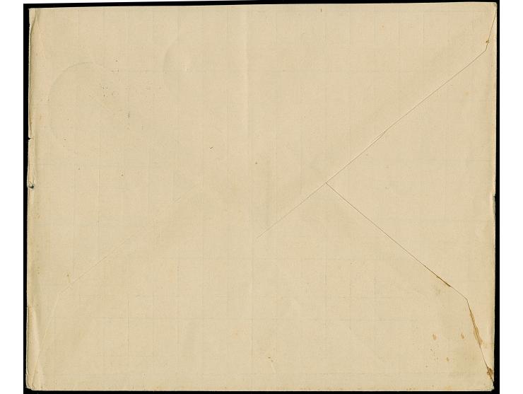 1916, Privat-Umschlag Daressalam mit schwarzem Dienstsiegel und blauem L2 “Frankiert mti 7½ H.” gebraucht mit Stempel “DARESS