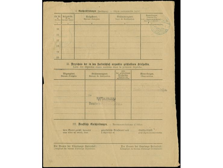1901, Kaiseryacht 25 Pfg. im senkrechten Paar mit üblich schwachem Stempel “AUB 30.4.13” auf Briefkarten-Formular von Windhuk