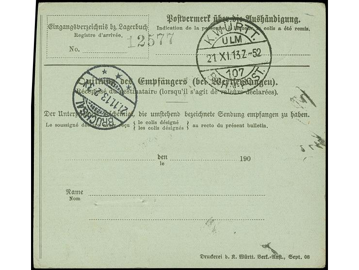 Incoming Mail: 1913, Deutsches Reich Germania 10 Pfg. und senkrechtes Paar und Einzelmarke 50 Pfg. jeweils mit Stempel “UNDIN