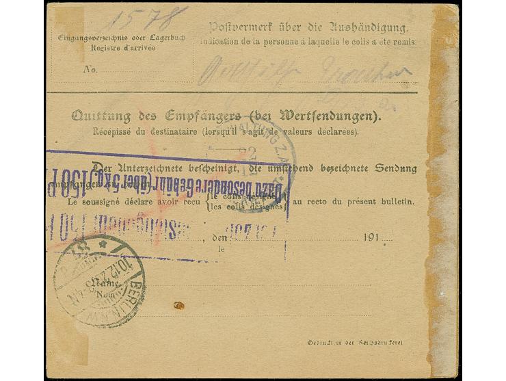 1920, 3 Mark auf 7½ Pfennig, Spitzen nach unten sowie senkrechtes Paar 25 auf 30 Pfennig, sauber mit handschriftlicher Entwer