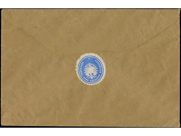 1922, Großes Staatswappen 50 Mark lilarot/gold, stehendes Wasserzeichen, sauber mit Stempel “DANZIG 18.10.22" auf R-Brief nac