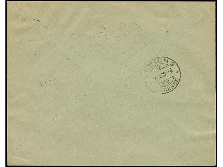 1920, 3 Mark violettschwarz, sauber mit Stempel “DANZIG HEUBUDE 23,12,20” auf portogerechtem Eil-R-Brief nach Zürich mit Anku