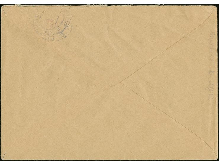 1941, Ganzsachenumschlag 30K. blau mit rotem L1 "PLESKAU" von links unten nach rechts oben, sowie mit violettem Stempel “PSKO