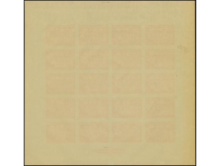 1945, Storm Division 50 k., imperforate first print proof in light orange, complete sheet of 20, mint never hinged, at bottom