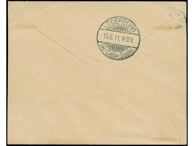 "LEGANGA 8.5 11" sauber auf 1905/20, 2½ H. auf kleinem R-Brief nach Löderburg mit Ankunftsstempel. 2½ H. kleiner Eckzahnfehle