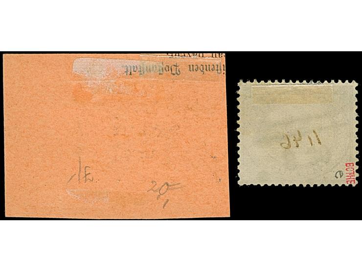 "MOHORRO 24/10 99" in blau auf 2 M. auf Postanweisung Ausschnitt, dazu der gleiche Stempel in schwarz mit kopfstehendem Datum