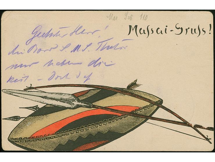 "MSP No.38/ 22.10.05" (SMS Thetis), zwei klare Abschläge auf 4 H. o.Wz. auf bedarfsgebrauchter Ansichtskarte mit, nach Rasten