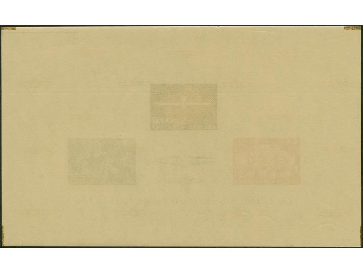 1945, Storm Division souvenir sheet, imperforate proof on brownish paper (230x140mm), at upper right with printer guidelines,