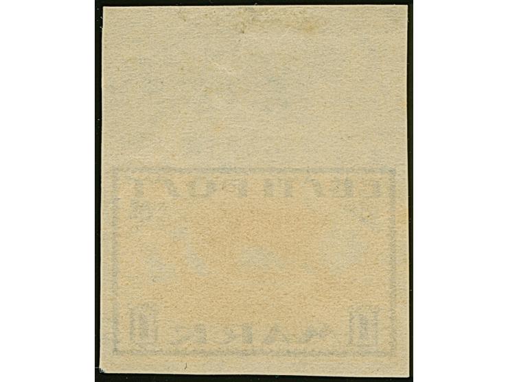 1919, Viking ship 1 mark brown/yellow, proof with upper sheet margin and double print of center design, no gum, very fine and