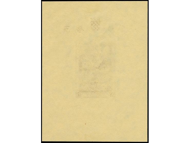 1943, 3rd. Stamp exhibition 18+9 k. souvenir sheet, imperforate proof in original colour on Japan paper without gum, very fin