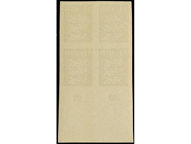 1928, Coat of arms 1senti, imperforated without burelage, block of four with upper sheet margins, mint never hinged, fine, ce