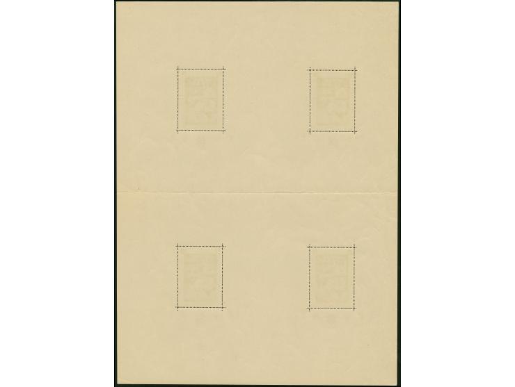 1943, 3rd. Stamp exhibition 18+9 k. souvenir sheet, part of printer's sheet with four souvenir sheet, number “V” with engrave