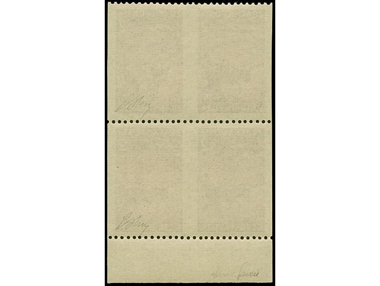 1949, airmail 2 l. red-brown, block of four with bottom sheet margin, imperforated vertically, mint never hinged, fine, signe