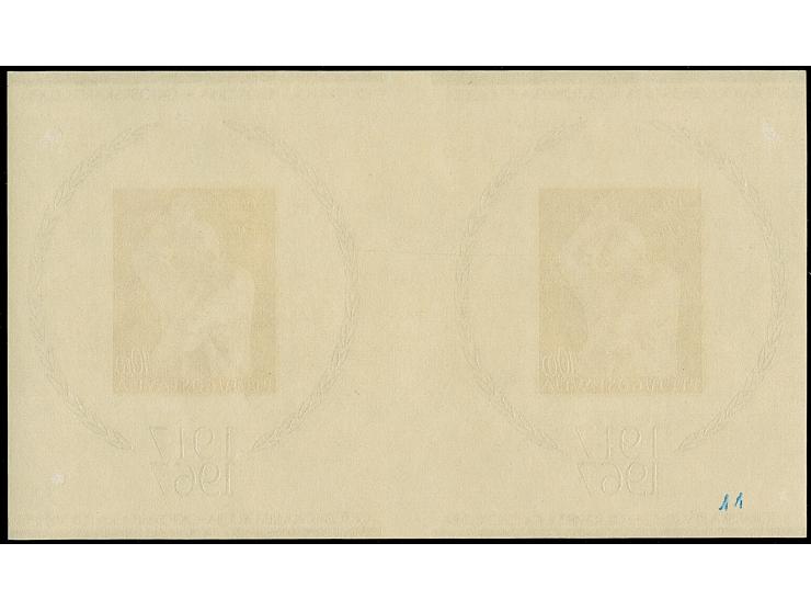 1967, 50th anniversary of the October Revolution 10 din. souvenir sheet, imperforate proof in original colour, horizontal pai