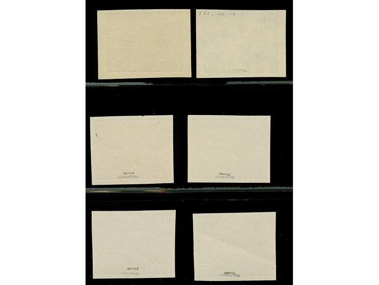 1939, Health Resort Pärnu 5 senti, four color proofs on green, blue, red and violet and in addition two proofs in black and r