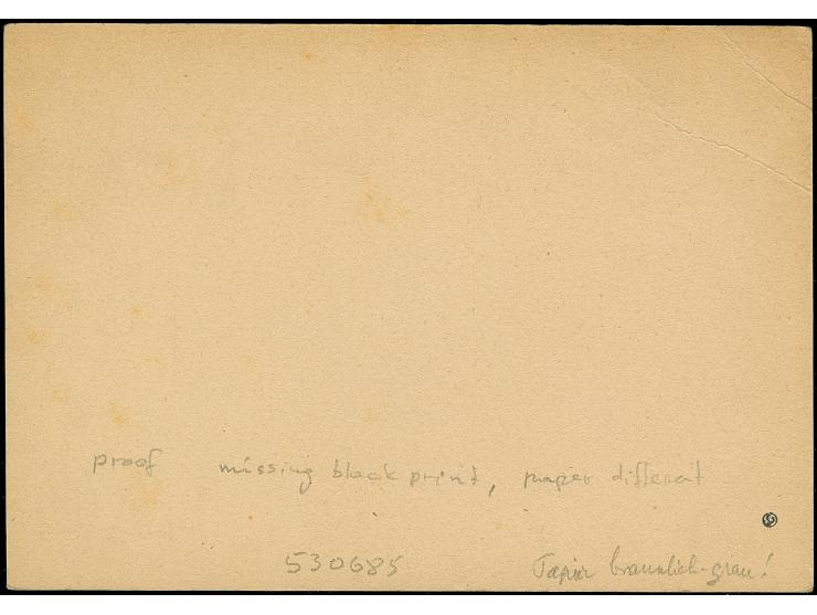 1941, card 1,50 din. as proof without the colour green black, unused with tiny spots and creases at the left upper corner, ot