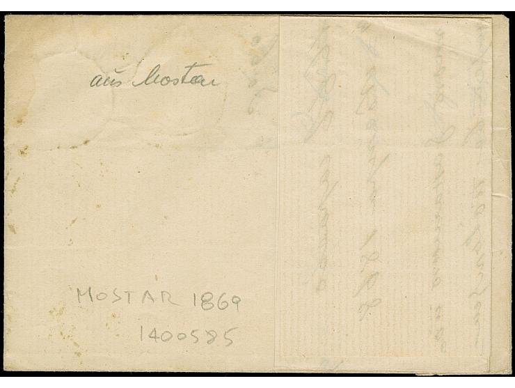 1868, Turkey issue 1868 10 pa. red-lilac, horizontal pair and 1 ghr. yellow tied by “MOSTAR” circular type cancellation in bl