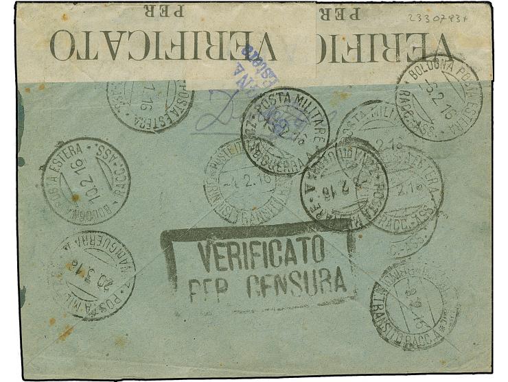1909, Durazzo 4 pia. on 50 c. pale violet tied by cds. “DURAZZO 20.1.16” to registered cover with censor mark and labels to P