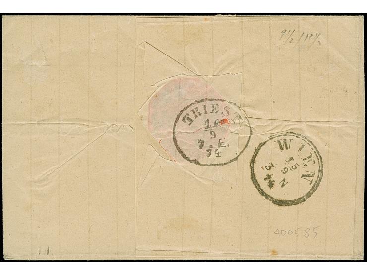 1869/71, Prince Milan IV. 35 pa. green tied by cds. “BEORGRAD 31.12.(75)” to letter sheet with black hand stamp “PD” via Wien