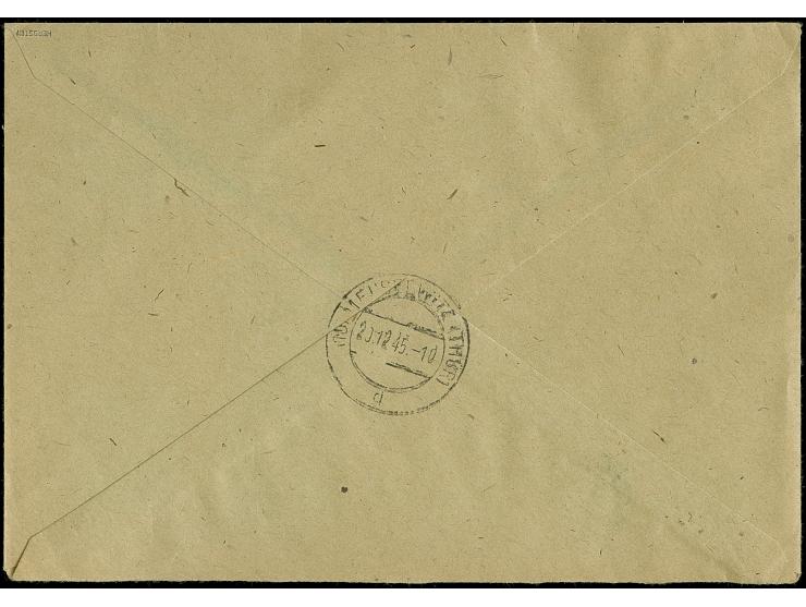 Antifa-Block auf gelblichgrauem Papier, linke untere Bogenecke mit Zufrankatur, portogerecht auf kleinem R-Brief von "GERA 1 