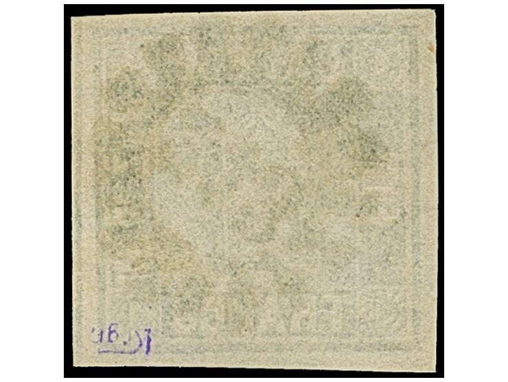 1 Kr. grauschwarz, farbfrisch und allseits breitrandig mit Schnittlinien an 3 Seiten, sauber entwertet durch zentrischen gMR 