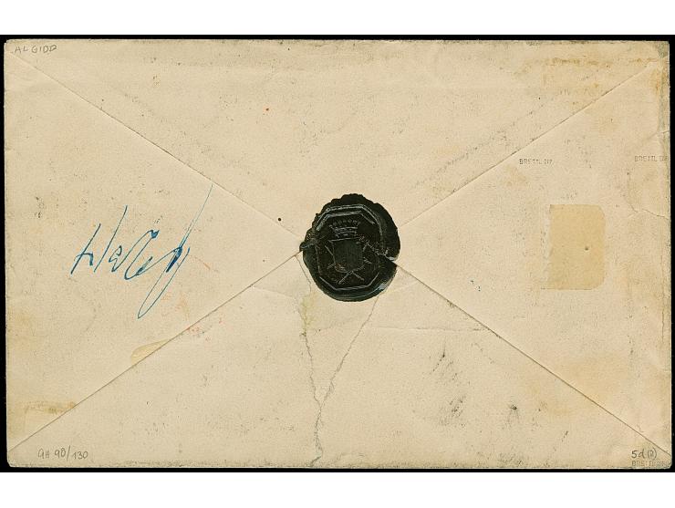 9 Kr. gelbgrün im waagerechten Paar der, farbfrisch und voll- bis breitrandig, oben mit schmalem Bogenrand, mit klarem oMR "4