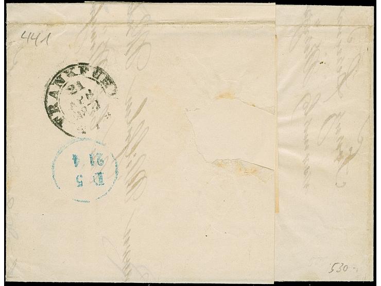 9 Kr. maigrün, farbfrisch und voll- bis meist breitrandig, mit klar aufgesetztem gMR "16" und nebengesetztem Fingerhutstempel