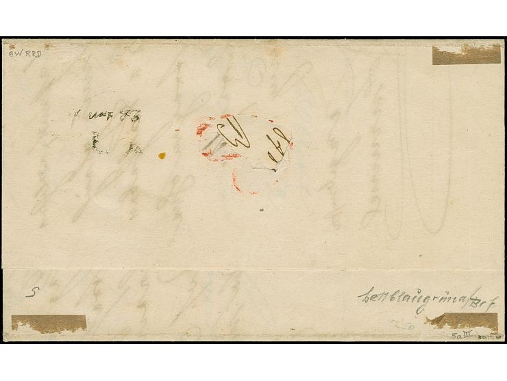 9 Kr. bläulichgrün, schöne frische und kräftige Farbe, allseits gleichmäßig breitrandig, mit Schnittlinien an 2 Seiten, mit k