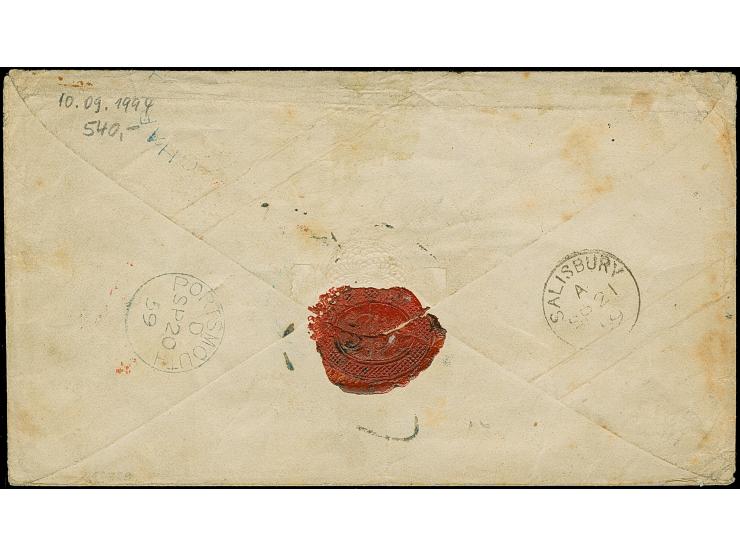 Oktogon 5 Sgr. violett mit Ra2 "NEUENBURG 17/9" (1859) an ein Mitglied des Haushaltes von Lord Nelson, nach Trafalgar House, 