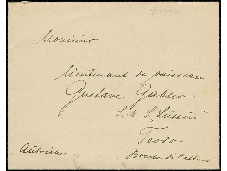 1902, Prince Nikola I. 1 h. ultramarine, block of 8 and horizontal pair each tied by Austria ship mark “SELENE IE LLOYD 21.2.