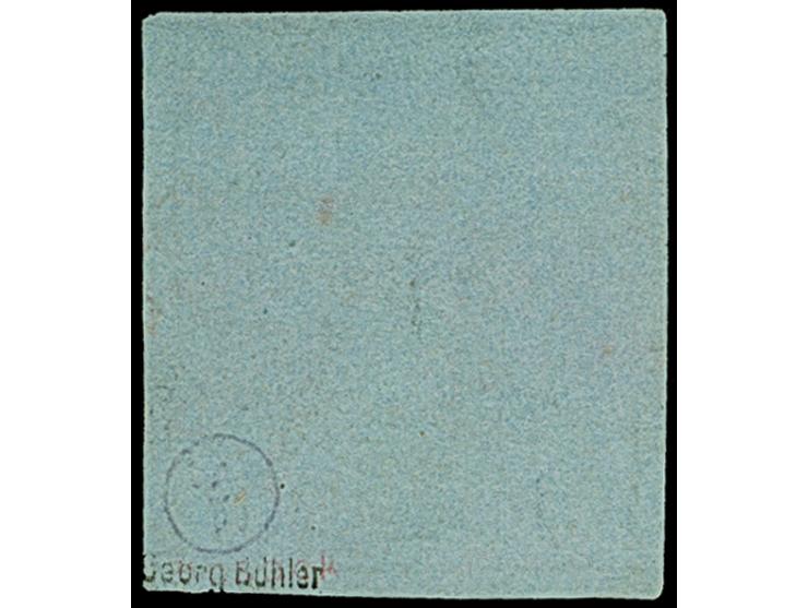 1850, 1 Ggr. auf blaugrau, allseits breitrandig und sehr schön farbfrisch, ungebraucht ohne Gummi, ganz schwacher und unmerkl