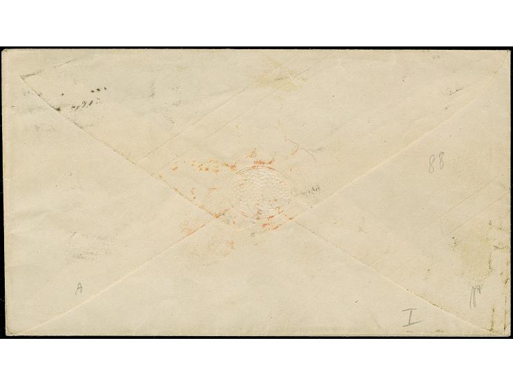 Oktogon 7 Sgr. ziegelrot im Kleinformat, Schilling-Nr. 1, mit nebengesetztem Ra2 "ELBERFELD 11/3" (1856), nach London. Sehr s