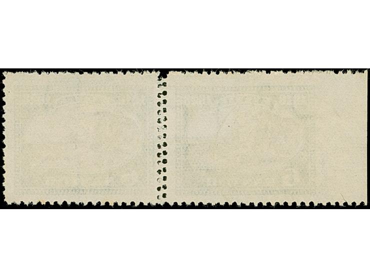 1928, 10th Anniversary of Independence 6 santimi green/lilac, horizontal pair with left sheet margin, imperforated at left, i