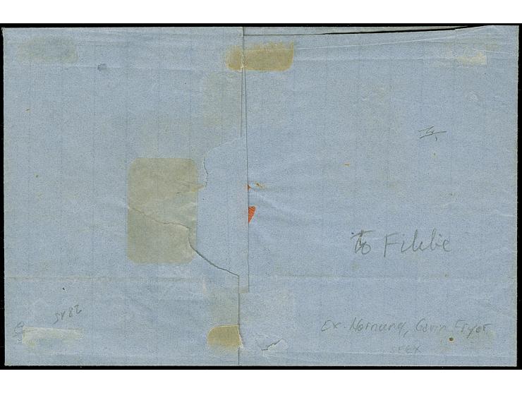 1863, Tughra, 2nd printing, 1 pia. on lilac-grey and 2 pia. on blue, both with nice margins, tied by dotted battal handstamp 