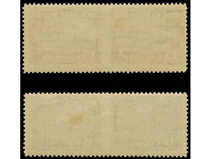 1928, 10th Anniversary of Independence 6 santimi gray-green/lilac and 15 santimi brown/green, each as horizontal pair, imperf