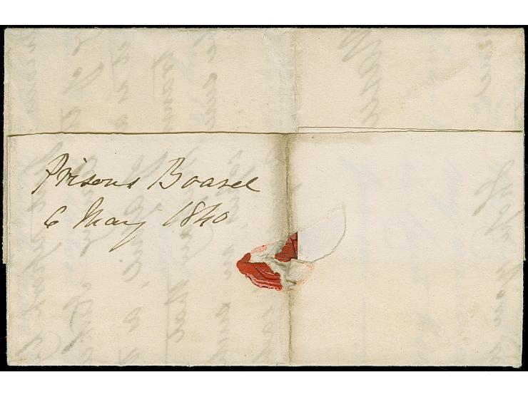 1840, "CASTLEDOUGLAS MY 6 1840", boxed handstamp in red on front of entire prepaid letter to Kirkcudbright, with manuscript “