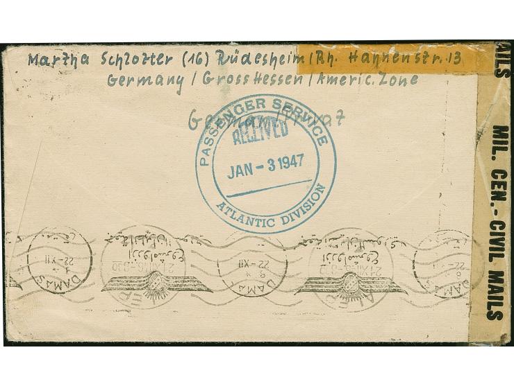 1946, Ziffer 75 Pfg. mit Stempel “RÜDESHEIM 27.11.46” auf Brief mit Zensurstempel an den PAN American World Airways System in