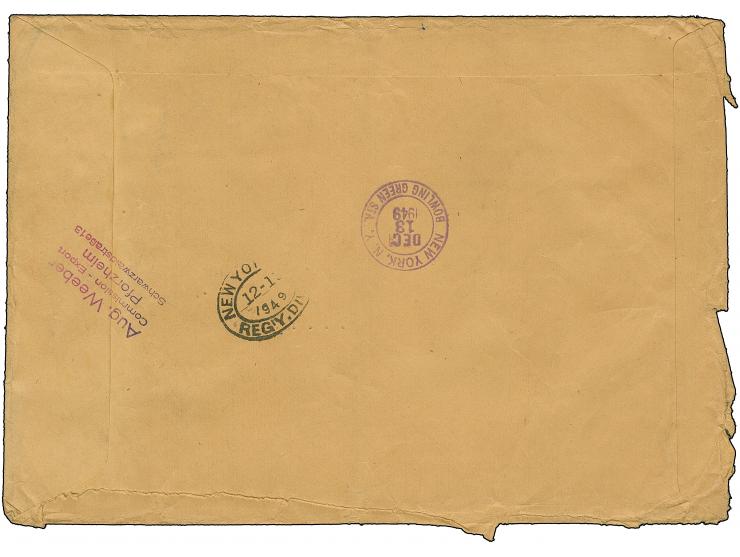 1948, Bauten 2 M. in Type I, drei Einzelmarken mit Stempel “PFORZHEIM 10.12.49” als portogerechte Mehrfachfrankatur auf großf
