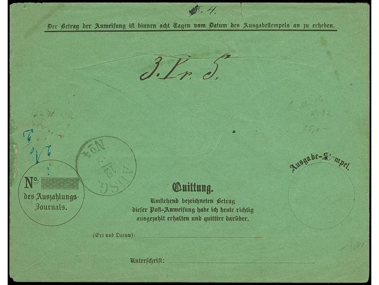 1866, grüner Postanweisungs-Umschlag mit sauber aufgesetztem DKr. "WERMSDORF 11/XII 66" über einen Betrag von 10 Talern und 5