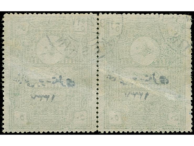 1921, Religious Tribunals 50 pia. grey-green, horizontal pair, handstamped 1337, clear cancellation of KESKIN 1.9.21. Conside