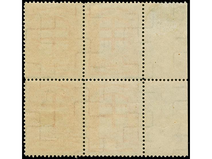1930, Anti-Tuberculosis 1+2 s. orange/brick-red, block of four, “1+2” at lower left, mint never hinged, one normal stamp unus