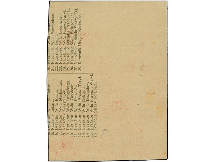 1921, 25 fen red, block of 25 printed on brownish paper, containing a list of employees and directors of presumably a railway