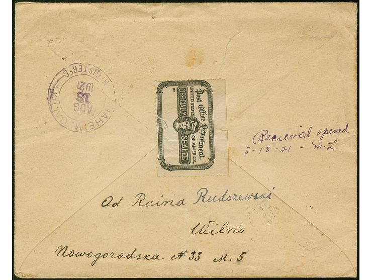 1921, Polish generals 20 marka imperforated, vertical pair, tied by cds. “WILNO 22 7 21” to registered cover to California, U